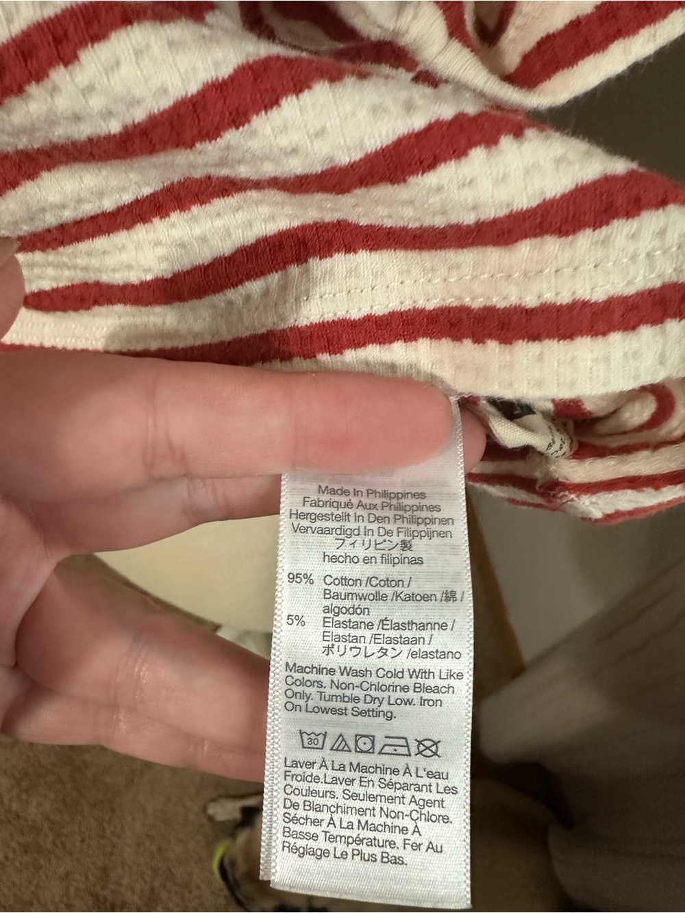 Madewell Red and Cream Striped V-Neck Polo - Picture 7 of 7